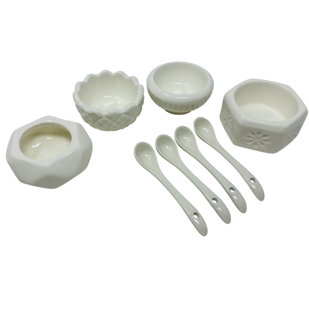 Rosanna Farmhouse Pantry Milk Glass Salt & Pepper Cellars & Spoons Set of 4